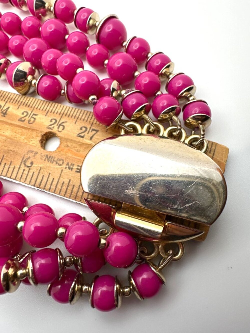 Talbots Vibrant Pink Necklace Multistrand Beads Barbiecore Timeless Granny Chic - Picture 6 of 8